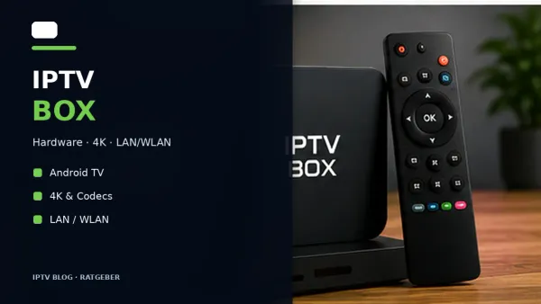 IPTV Box neben Fernseher Router und Fernbedienung