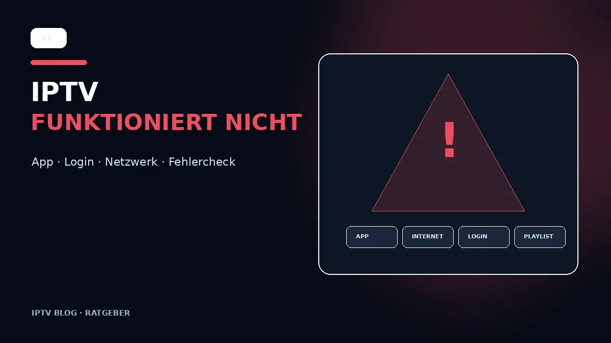 IPTV Fehlerdiagnose mit Warnsymbol App Netzwerk Login und Fernseher