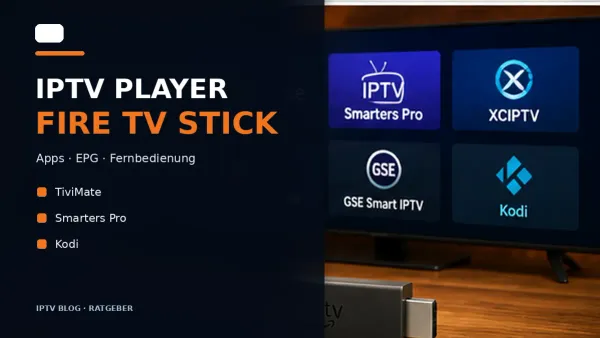 IPTV Player auf einem Fire TV Stick mit Fernseher und Fernbedienung