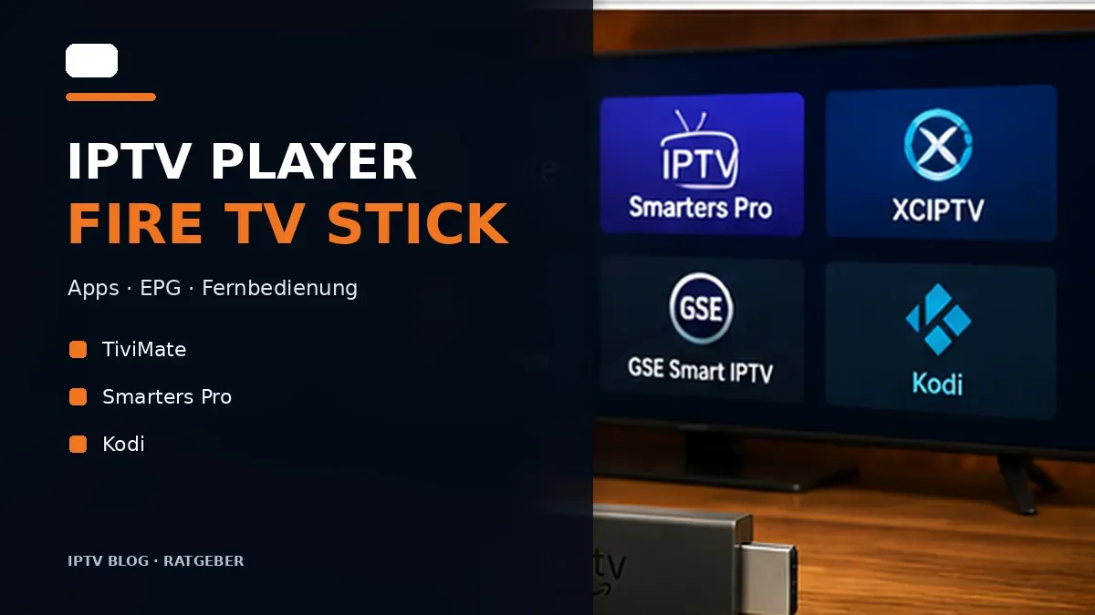 IPTV Player auf einem Fire TV Stick mit Fernseher und Fernbedienung