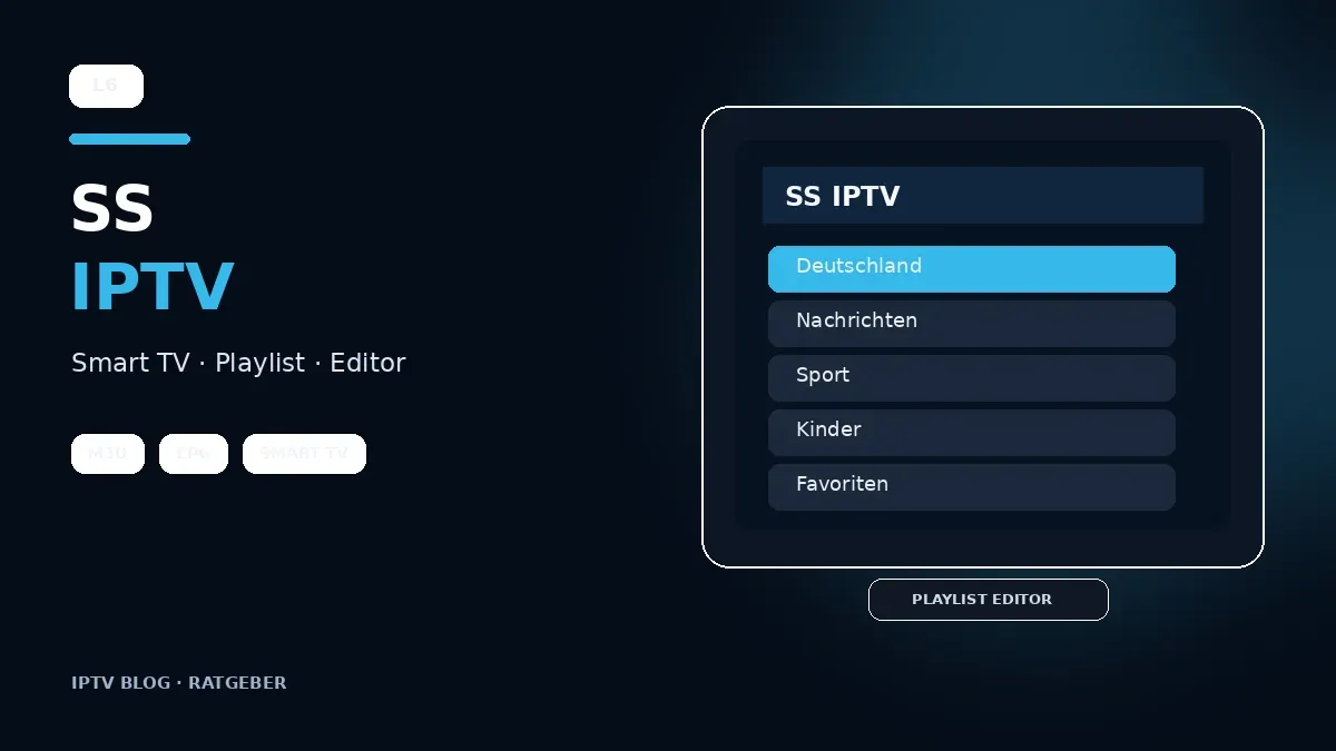SS IPTV App auf einem Smart TV mit Playlist und Senderübersicht
