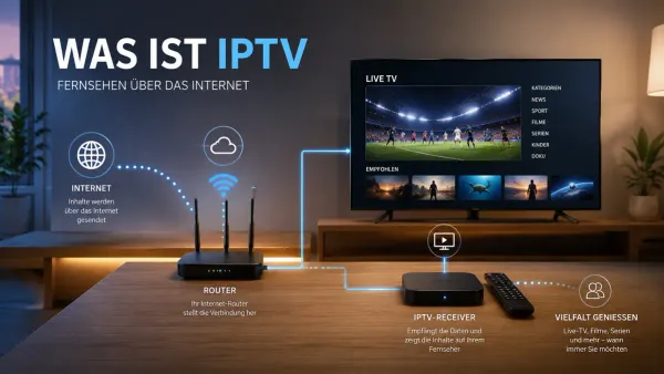 Erklärung von IPTV mit Internet Router Fernseher und Streaminggerät