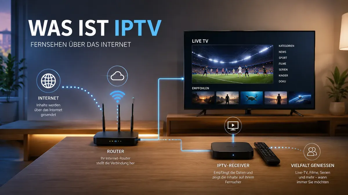 Erklärung von IPTV mit Internet Router Fernseher und Streaminggerät